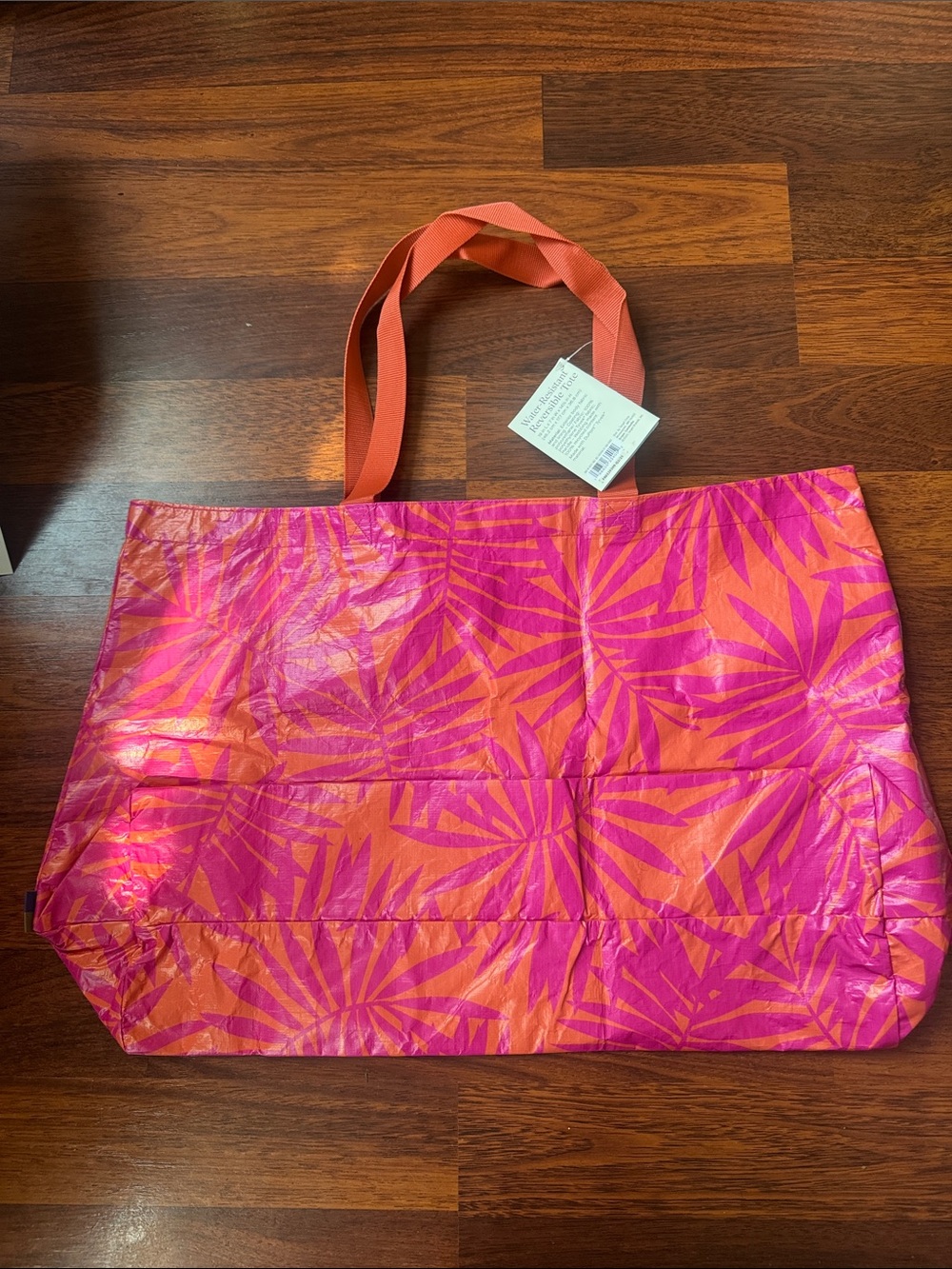 Water-Resistant Reversible Tote in Pink and Orange